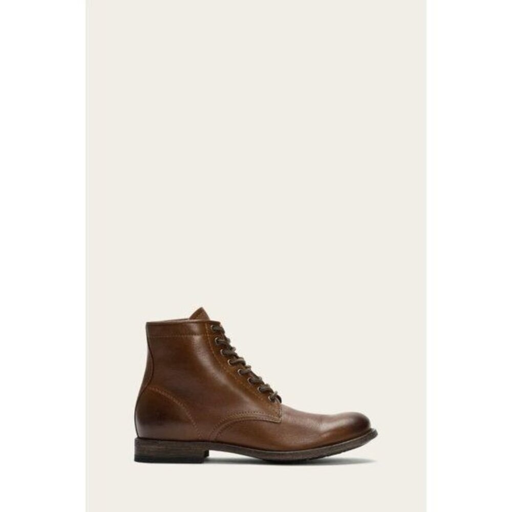 Frye Dark Brown Leather Lace-Up Moto Combat Tyler Heeled Boots 6B